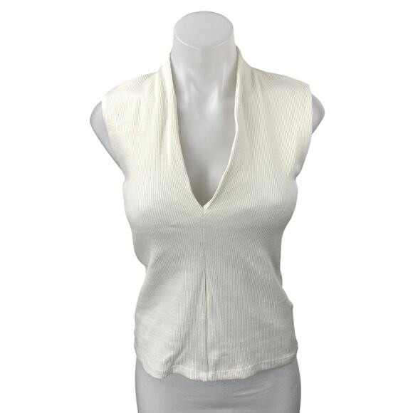 NEW Zara Women's White Ribbed Knit Sleeveless V Neck Tank Sweater Top Size M - Picture 1 of 4